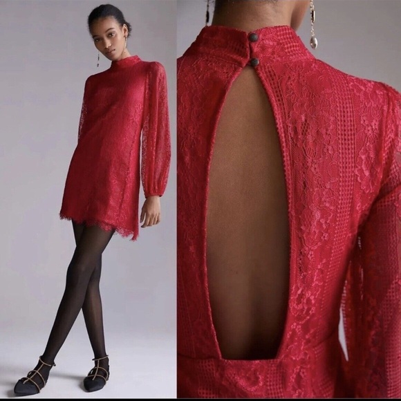 NWOT Anthropologie Wine Dress with Long Bishop Sleeves - Picture 4 of 14